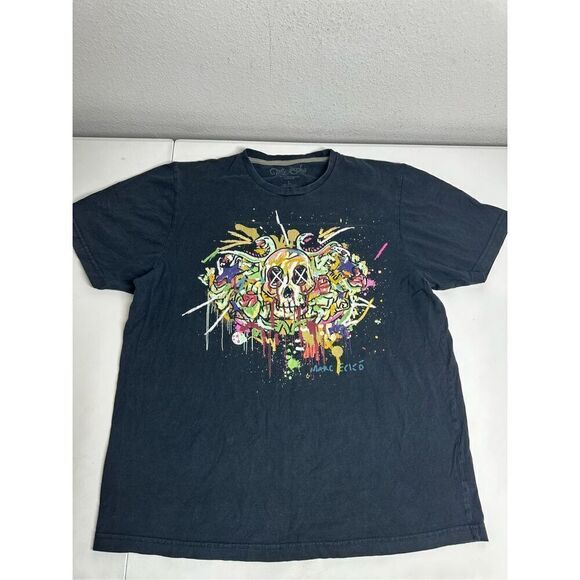 Marc Ecko Black Cotton Men’s Skull Paint T-Shirt Size L - Picture 1 of 11